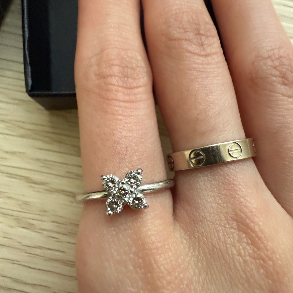 Platinum Natural Diamond Flower Cluster Ring 0.40ctw Pt900 Size 5 3/4 - Picture 7 of 12